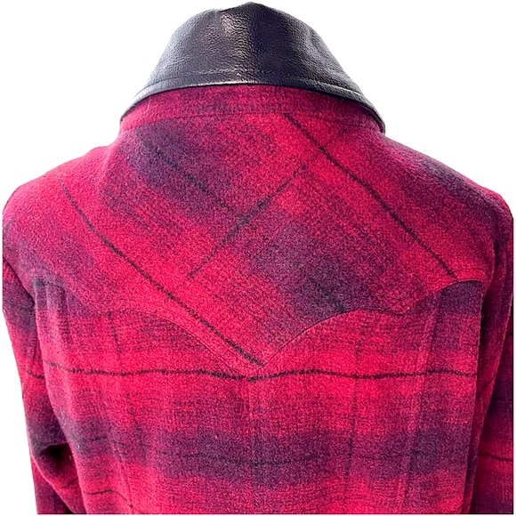 Powder River Outfitters Double Breasted Coat Wool Blend & Leather Collar Size L - Picture 4 of 12